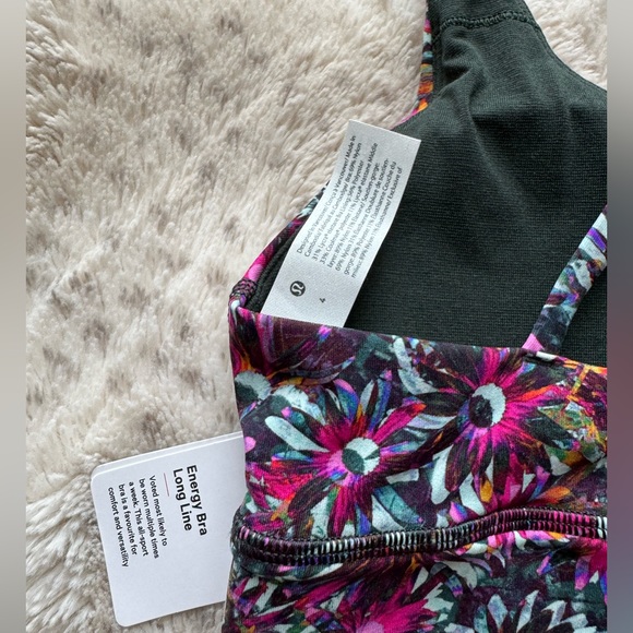 NWT Lululemon Long Line Medium Support Floral Sports Bra Size 4 - Picture 2 of 5